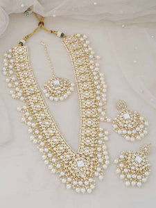 White Pearl Necklace With Elegant Mirror Work Detailing