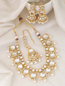 Elegant Golden Mirror Work Necklace Set with Matching Earrings