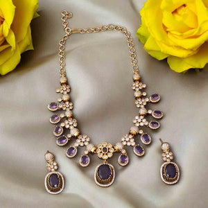 Royal Purple Kundan Set with Sparkling American Diamonds and Gold Accents